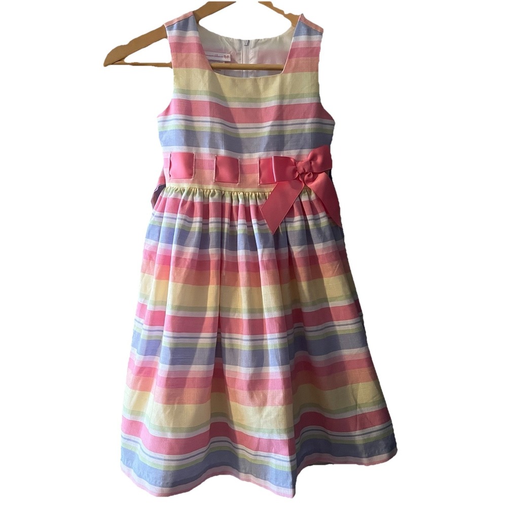 Bonnie Jean Dress Girls 7 Striped Pastel Rainbow Milkmaid Tank Fit & Flare